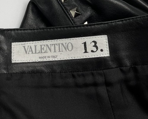 Valentino 13. Black Lamb Leather Studded Accent Knee-Length A-Line Skirt sz 8 - Picture 5 of 5