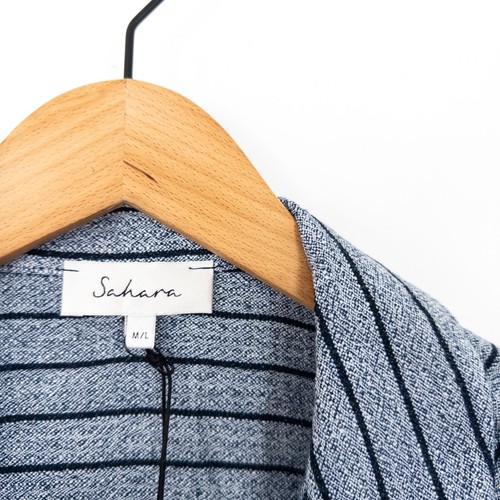 Giacca Boxy Sahara Lino Viscosa Righe Taglia M/L 14 16 18 NUOVA Blu Navy - Foto 13 di 24