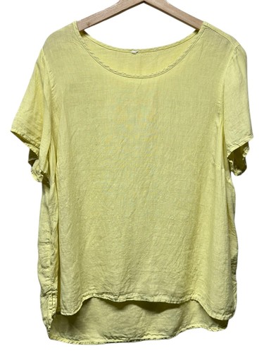 C&C California 100% Linen Top Women 2X Yellow Short Sleeve Lagenlook Coastal