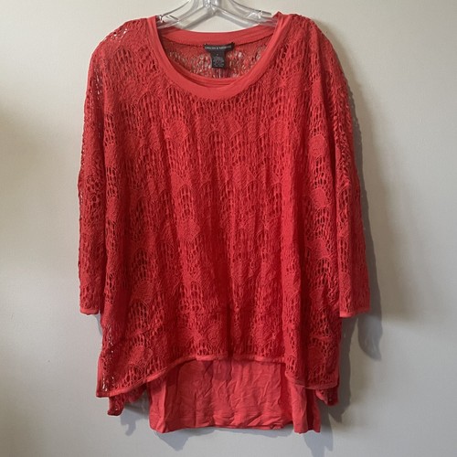 NEW Chelsea & Theodore Top Womens Small Red Blouse Shirt Lace Overlay NWT - Picture 2 of 6