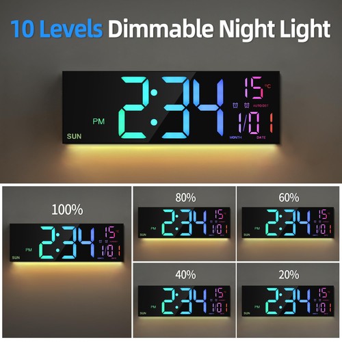 LEIKE 16.2-Inch Large Digital Wall Clock with Remote RGB Colors & Auto Brigh... - Picture 4 of 7