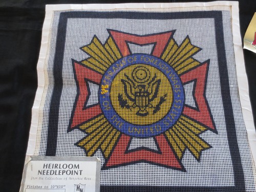 VFW Veterans of Foreign Wars NEEDLEPOINT CANVAS, BADGE, STICKERS - 11-1/2" Sq. - Picture 3 of 6