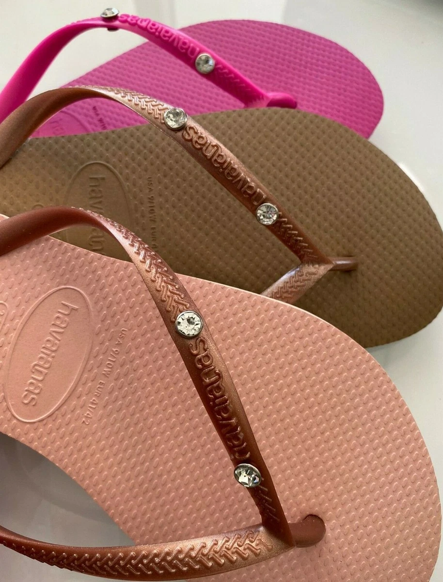 Original HAVAIANAS Flip Flops Women Slim with Crystal and Personalized Charm