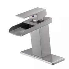 Waterfall Single Hole Single-Handle Low-Arc Bathroom Faucet with Supply Line in