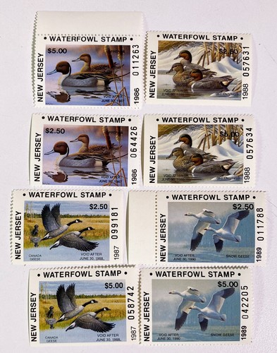 Achtundzwanzig (28) NEW JERSEY State Waterfowl DUCK STAMPS postfrisch OG NH 1986-1990 - Bild 2 von 5