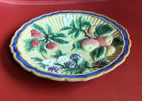 Fitz & Floyd Fruit 8½" Yellow Plate Wall Hanging Berry Blossom Cherry Blue Rim - Picture 3 of 6