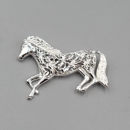 Vintage Jezlaine 925 Sterling Silber filigran floral Pferd Brosche Anstecknadel 2"