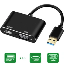 USB 3.0 Male to HDMI VGA Female Adapter 1080P Converter Cable Cord HDTV PC TV