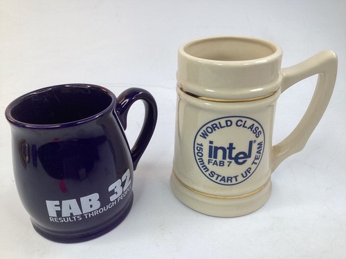 2 INTEL Employee Only Recognition mugs Fab 32, 7 HIgh K Metal Gate Factory (L2) - Picture 1 of 11