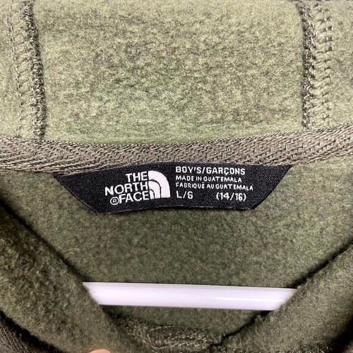 The North Face Hoodie Boys Large Olive Green Cotton Fleece Lined Long Sleeve - Picture 4 of 9