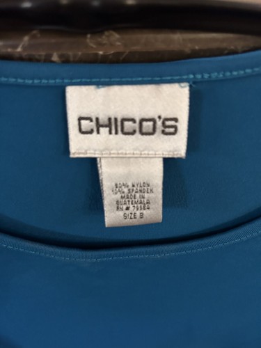 NWOT CHICOS TEAL MICROFIBER L/S SCOOP NECK TOP Size 3 - Picture 2 of 3