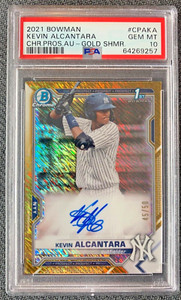 2021 Bowman Chrome Kevin Alcantara Gold Shimmer Refractor Auto #/50 PSA 10