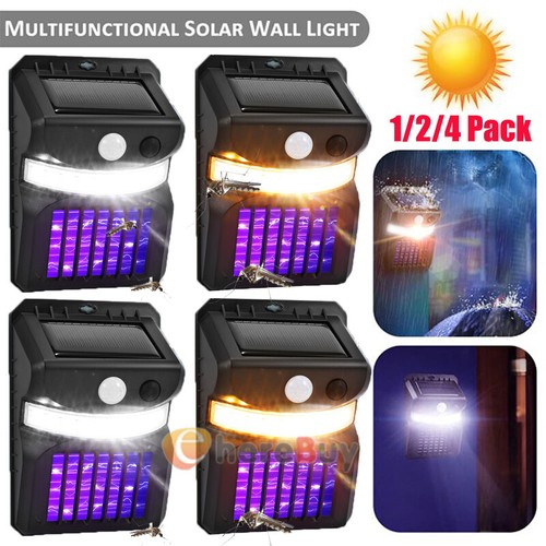 4-Pack Solar Bug Zapper Lights - Outdoor Mosquito & Fly Killer, Black, Solar Powered