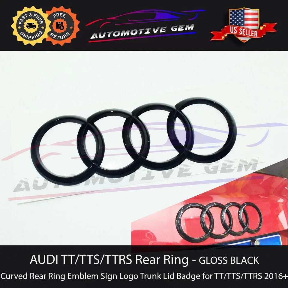 AUDI TTRS TTS TT Trunk Emblem Curve Ring GLOSS BLACK Rear Hatch Logo Badge 2016+ - Image 2 of 2