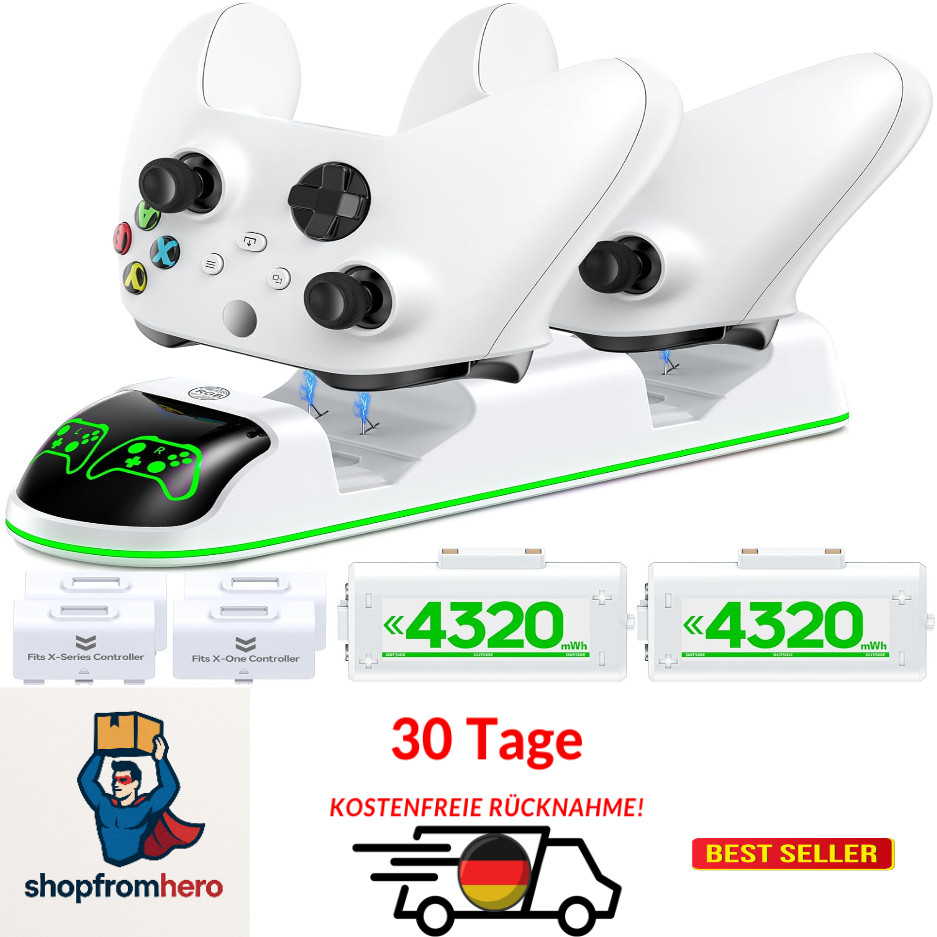 Xbox Controller Ladestation 2 Akkus 4320mAh - Aufladen