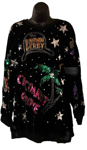 Vintage Black Bonnie Boerer Rhinestone Sequins L.A. Nightclubs Velour Sz 2XL