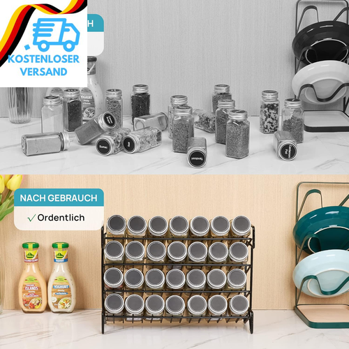 Vtopmart 4-Stöckiges Gewürzregal Stehend, 28 Leere Gewürzgläser Mit Gestell Und - Bild 4 von 12