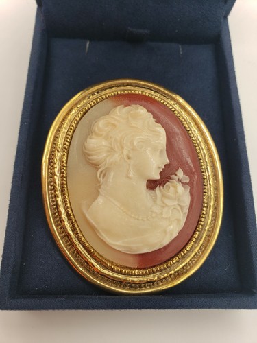Vintage Ornate Coral Rose And Cream Large Cameo Brooch - Picture 3 of 5