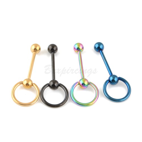 4pc 14g 5/8" Door Knocker Slave Ring Titanium Anodized Tongue Barbell Four Color