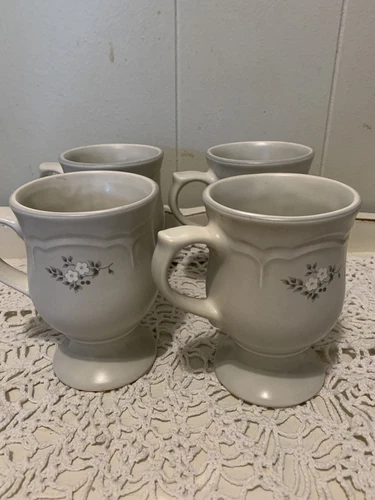 Set 4 PFALTZGRAFF  1984 HEIRLOOM Pedestal Stoneware Coffee Mug Cup blue Floral