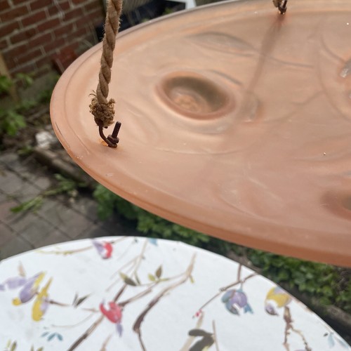 Antique French Glass Art Deco Chandelier Dome Ceiling Light Pink Floral Frosted - Picture 5 of 23