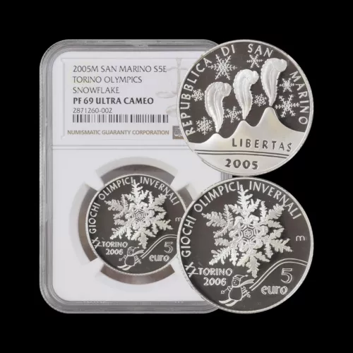 SAN MARINO. 2005, 5 Euro, Silver - NGC PF69 - Top Pop 🥇 Turin Olympics, RARE