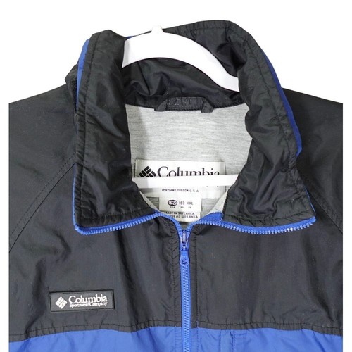 Columbia Jacket Youth XL Blue Black Color Block Jersey Lined Packable Hooded VTG - Picture 9 of 17