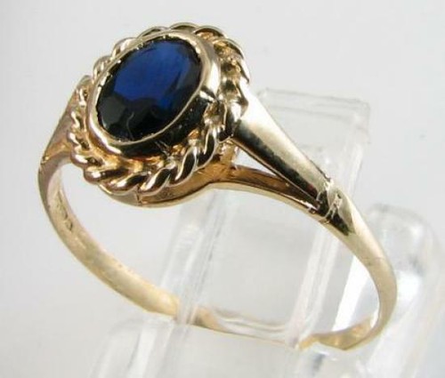 DAINTY 9k 9CT GOLD BLUE SAPPHIRE SOLITAIRE ART DECO INS RING FREE RESIZE - Picture 2 of 6