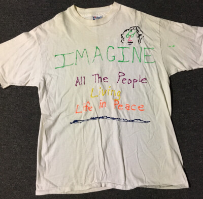 Vtg 80s John Lennon Imagine Homemade Faded Shirt XL Art Beatles David Bowie 90s