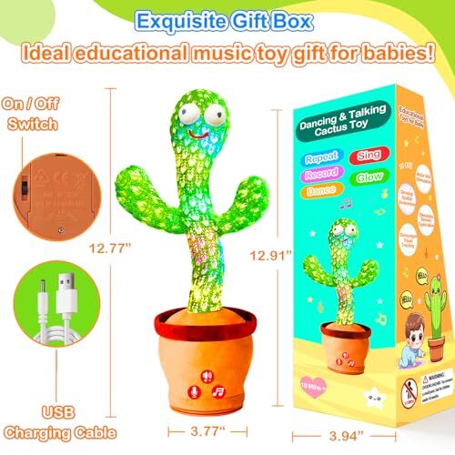 Rechargeable Dancing Talking Cactus Toy for Baby Toddler, Volume Classic Cactus - Picture 6 of 7