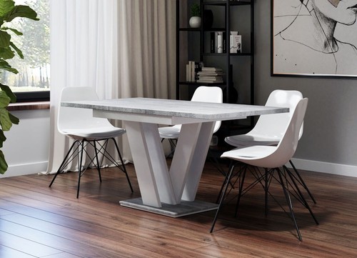 Extendable Table 120-160x80cm Kitchen White Stone Effect TOP SELLER - Picture 4 of 9