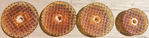 4 antique salvaged amber glass wardrobe pulls~3) 3" diameter and 1) 2 3/8" dia.~ - Picture 3 of 23