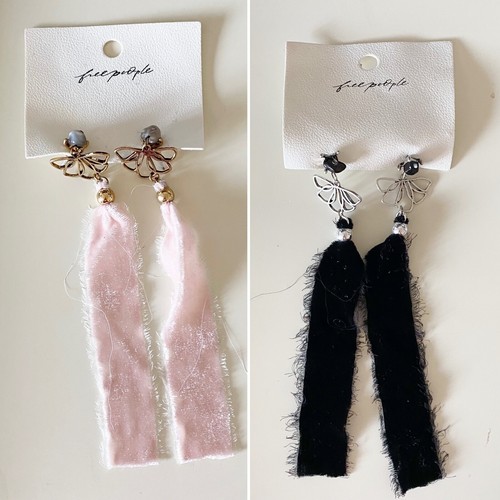 Free People Lulu Dangle Earrings Ballet Pink Black Set Of Two NWT $76 MSRP - Picture 1 of 7