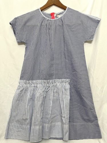 240094 Girls 10 CREWCUTS Blue White Striped  S/S Woven Cotton Dress NWOT