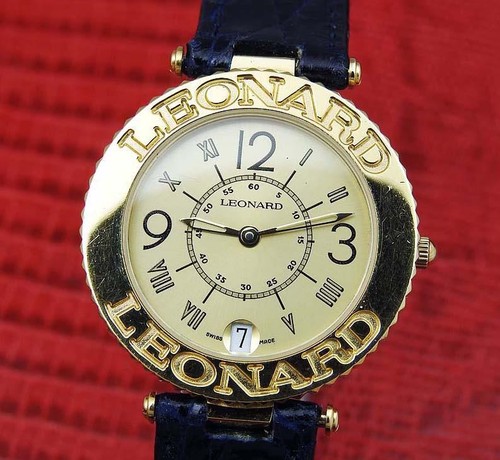 boys leonard 18kgp gold dial coin edge quartz