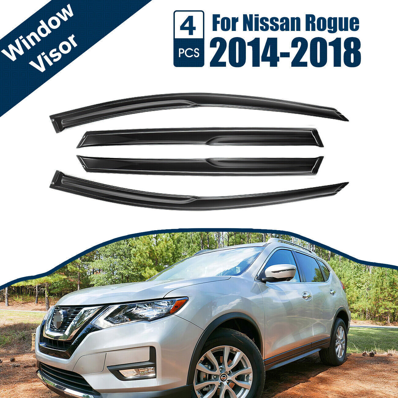 For Nissan Rogue 2014-2020 Window Visor Vent Sun Shade Rain Guards Deflectors