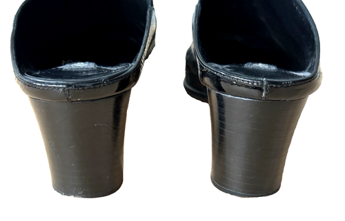Mules Brighton Cuero Negro Talla 8 1/2 N Tacón Bordado Hebilla Puntera Cuadrada - Imagen 7 de 13