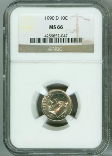 1990 D MS66 NGC ROOSEVELT DIME 10c, LOW POP, RARE, BUSINESS STRIKE, TOUGH DATE!