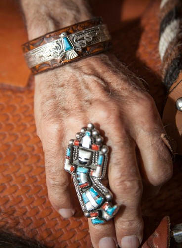 Thunderbird Leather Cuff Bracelet Hand Tooled Western Biker Southwestern Design - Picture 6 of 6
