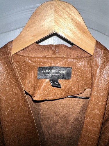 Marc New York Faux Leather Long Jacket Women XL Brown Reptile Texture NEW - Picture 2 of 11