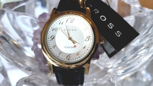 Cross Tension Gold Tone Quartz Black Leather Men's Wrist Watch New - Picture 4 of 11