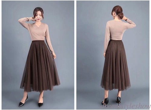 Women's Princess Lady Tulle High Waist Pleated Beach Maxi Party Long Dress Skirt - Picture 26 of 33