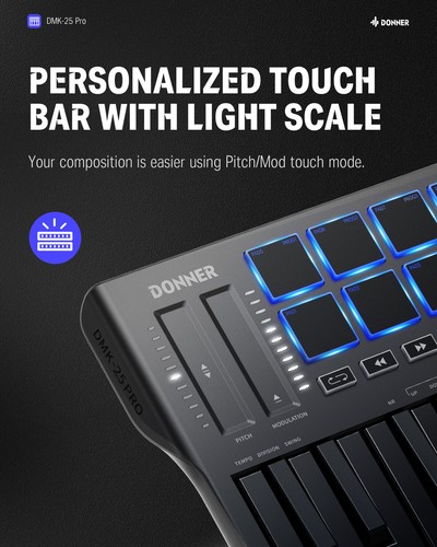 🎹Donner USB MIDI Keyboard Controller OLED Screen 25Key 8 Backlit Drum Touch DJ - Picture 6 of 11