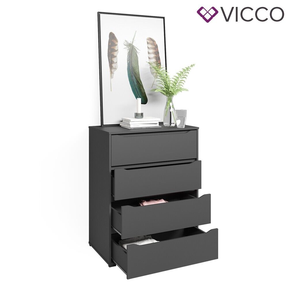 Kommode Highboard Mehrzweckschrank Ruben Anthrazit Schublade 80 cm Ablage Vicco