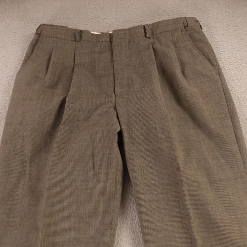 VTG Hopsack Pants Mens 41 Beige Black Houndstooth Check Polyester Wool 41x32 - Picture 2 of 12