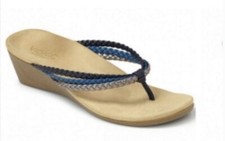 Vionic blue leather braided Ramba ortho wedge sandals Sz 9