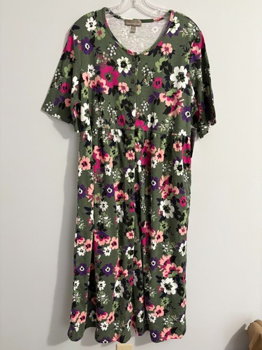 NWT Woman Within Dress Size Petite L 18/20 Button Front Floral Green Cottagecore
