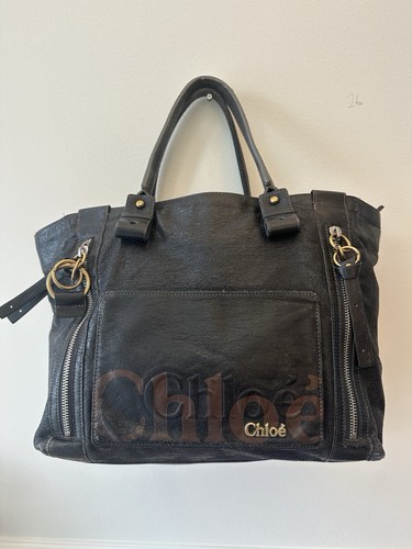 Chloe Eclipse Tasche Schultertasche Triple Logo Leder schwarz Preloved Damen