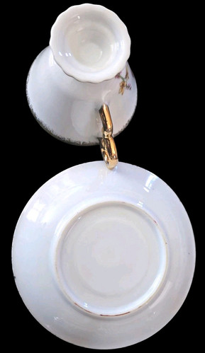 6er Set Vintage 50er Jahre Enesco Vogel Blätter Teetasse und Untertasse Bone China - Bild 14 von 14