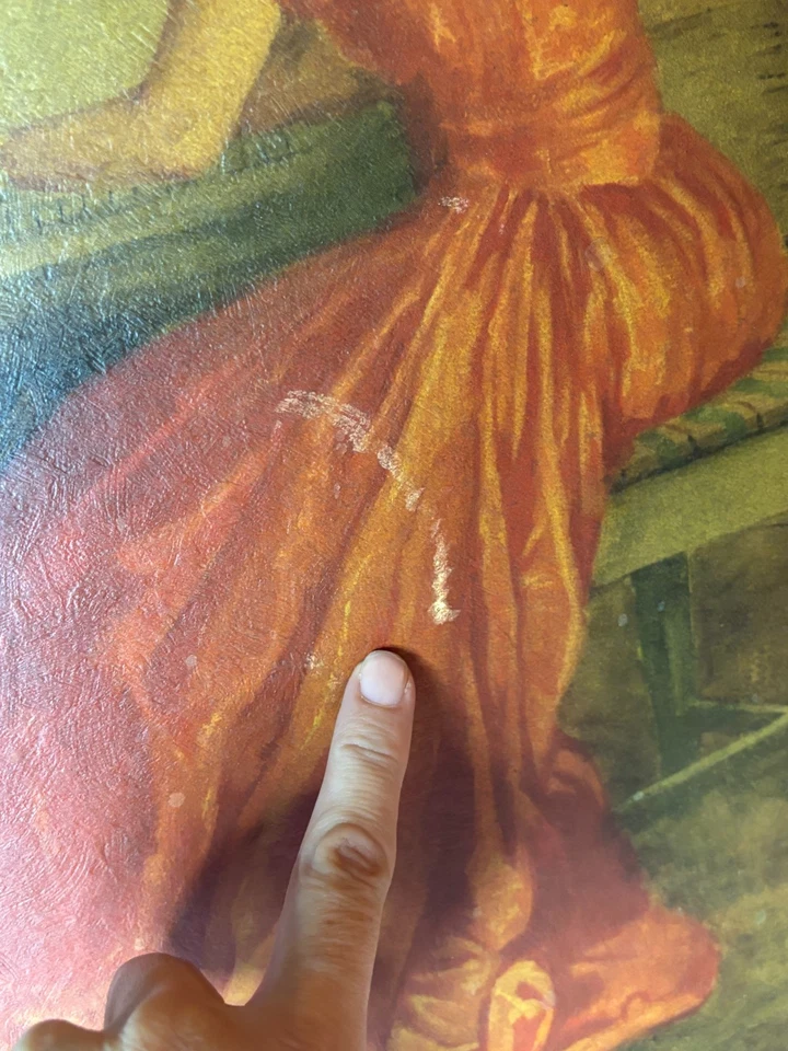 Antiguo Antoni Ditlef ALLEGRO Dama al Piano Estampado Enmarcado en Madera Dorada 27x21 DAÑADO Foto 3 de 4